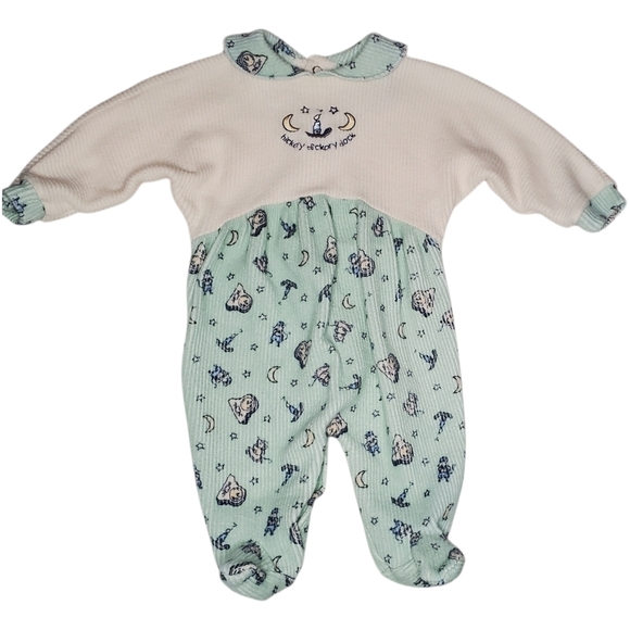 Vintage Lullaby Club One-piece Footie Green Hickory Dickory Dock Baby 3 Months - Picture 1 of 4